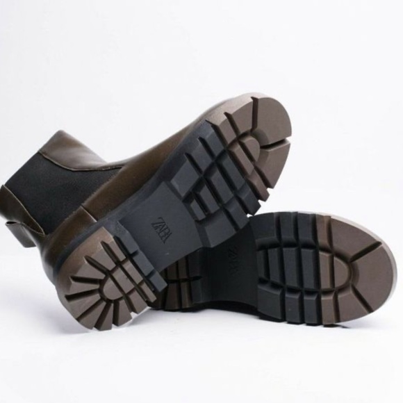 Zara Womens Chelsea Khaki Leather Ankle Boots Lug Soles múltiple size. - Picture 5 of 9